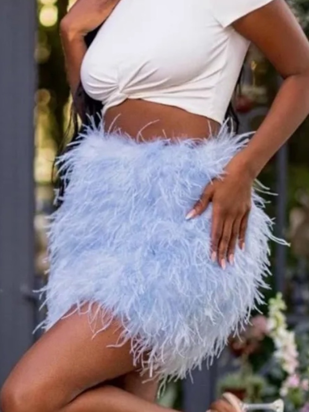 Club L London Light Blue Feather Mini Skirt